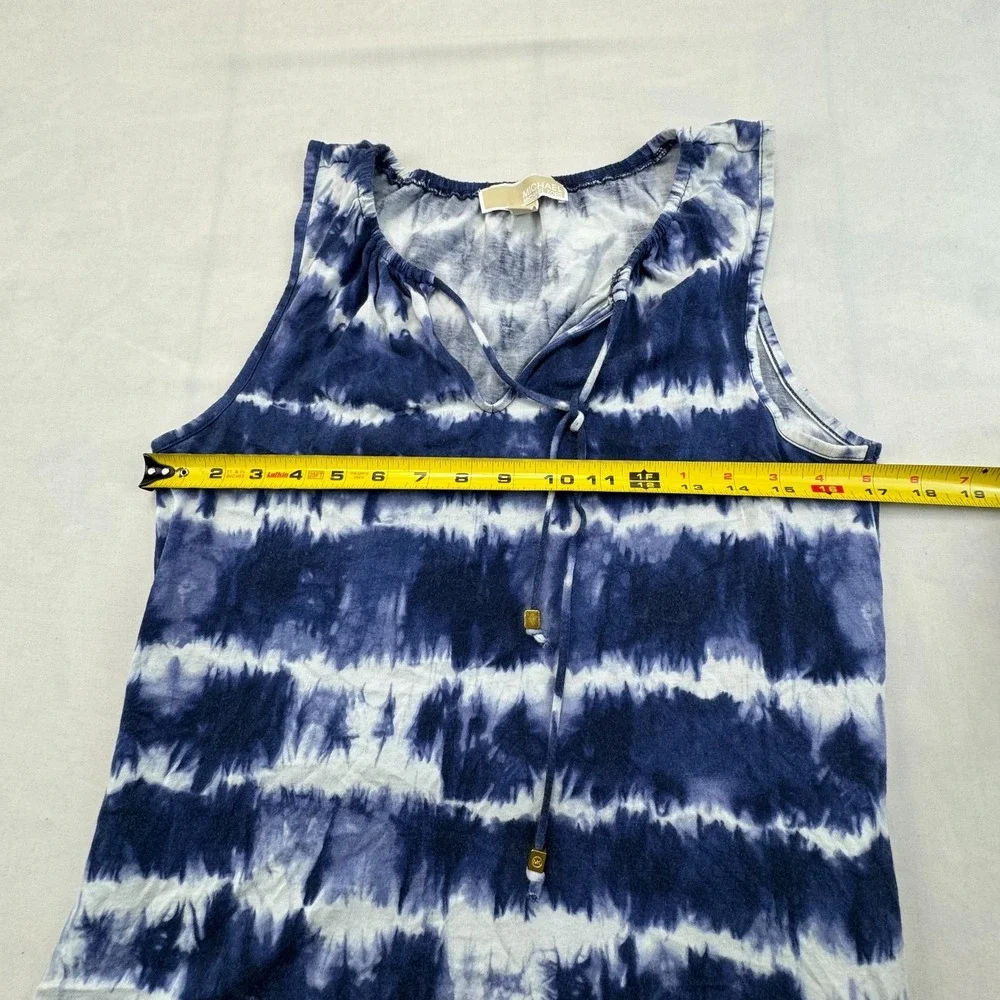 Michael Kors Blouse Top Womens Small Blue White Tie Dye Sleeveless V-Tie Neck
